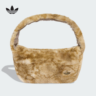 adidas阿迪达斯三叶草毛绒小号手提包拎包2025冬女单肩包 JY2625