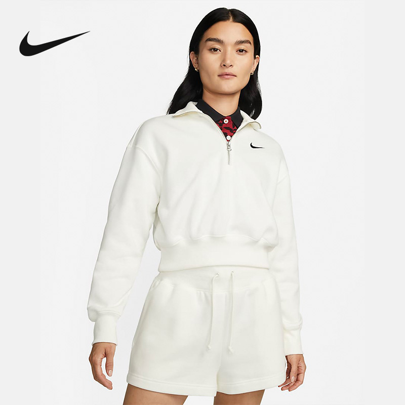 nike耐克卫衣女秋冬新款运动休闲加绒半拉链高领套头衫DQ5768-133