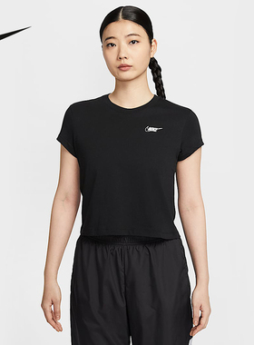 NIKE耐克短袖女25夏新款黑色棉质微短背标大勾运动T恤HF9457-010