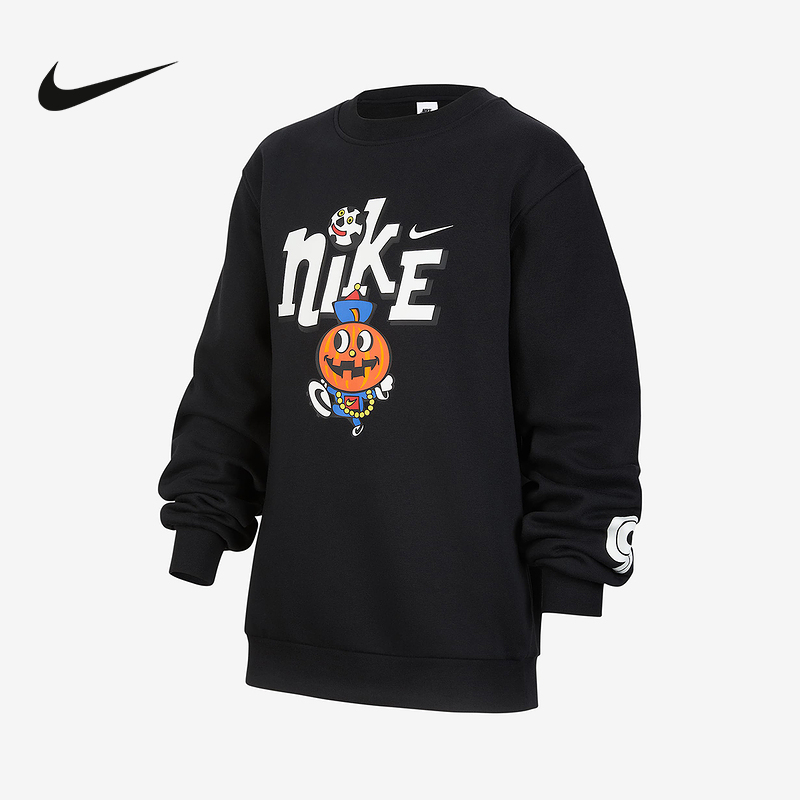 NIKE耐克大童加绒圆领套头衫冬新款男女童印花针织卫衣IO0095-010