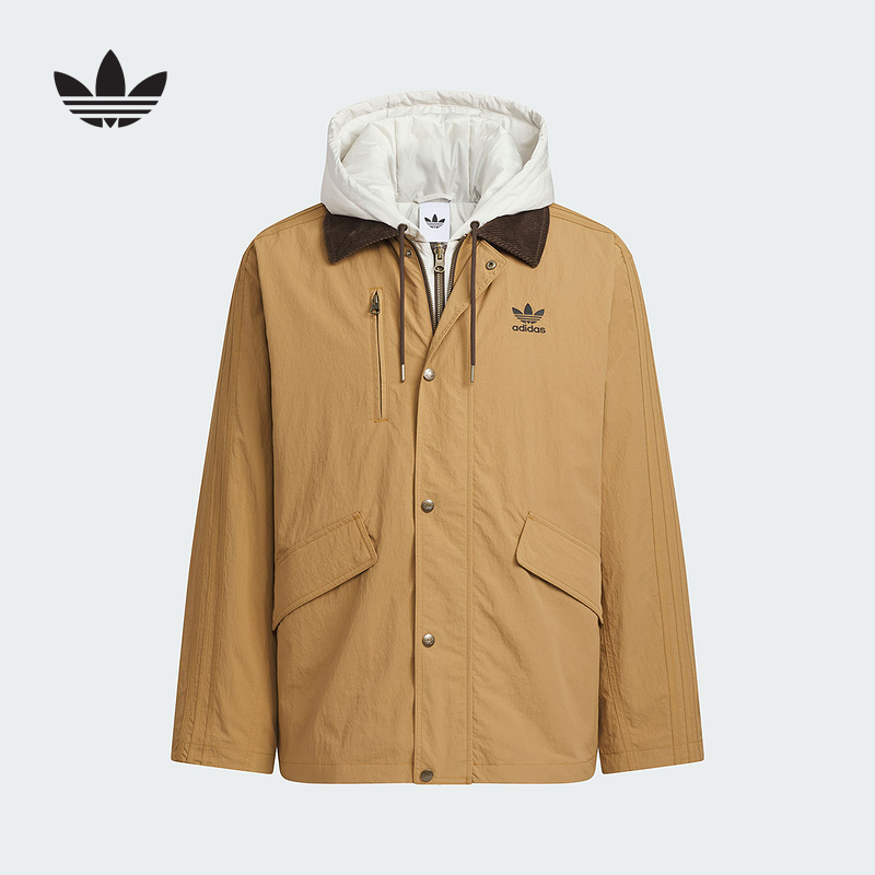 adidas阿迪达斯棉服三叶草男保暖二合一工装风短款连帽外套KW1241