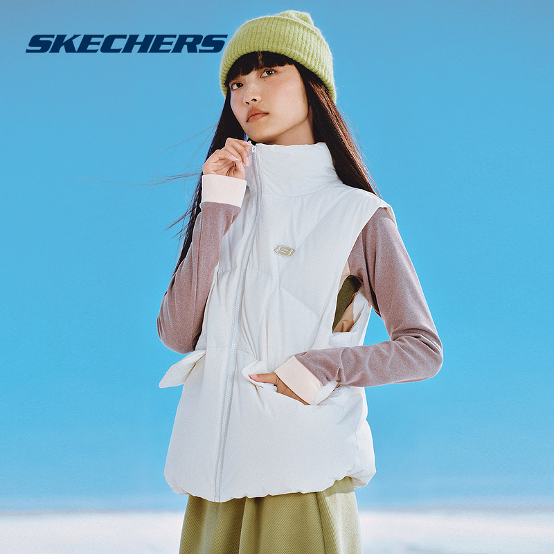 Skechers斯凯奇秋冬女子防风保暖梭织羽绒马甲背心 L424W115/0074