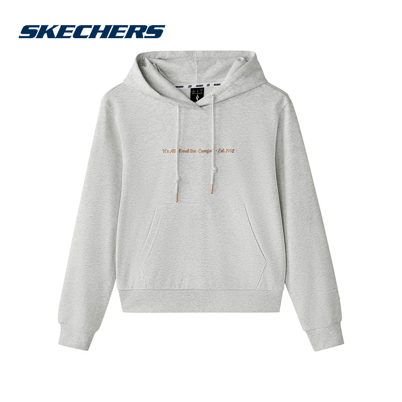 Skechers斯凯奇春女针织连帽卫衣宽松舒适长袖上衣L125W110-0248