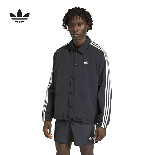 Adidas阿迪达斯三叶草男子经典三条纹翻领宽松运动梭织外套KE3598
