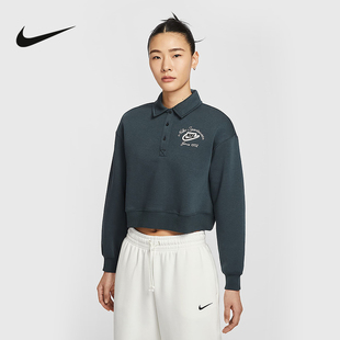 Nike耐克加绒卫衣女冬季新款运动休闲短款翻领套头衫IM7487-390