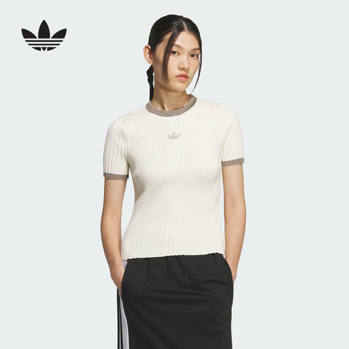 adidas阿迪达斯三叶草秋季新款女梭织休闲运动修身短袖T恤KS8494