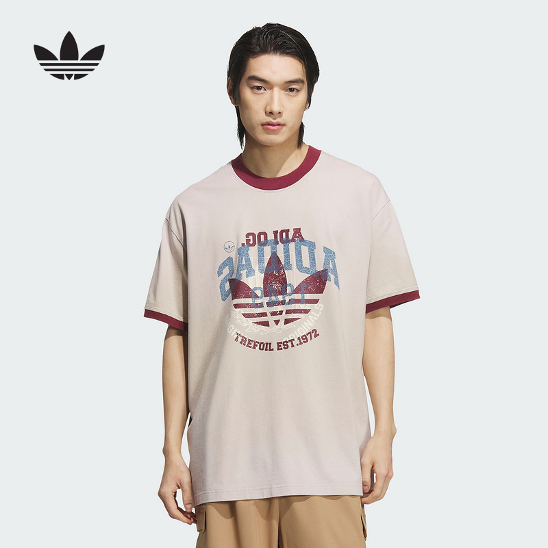 adidas阿迪达斯三叶草字母倒序印花半袖2025秋男女短袖T恤 KC0288