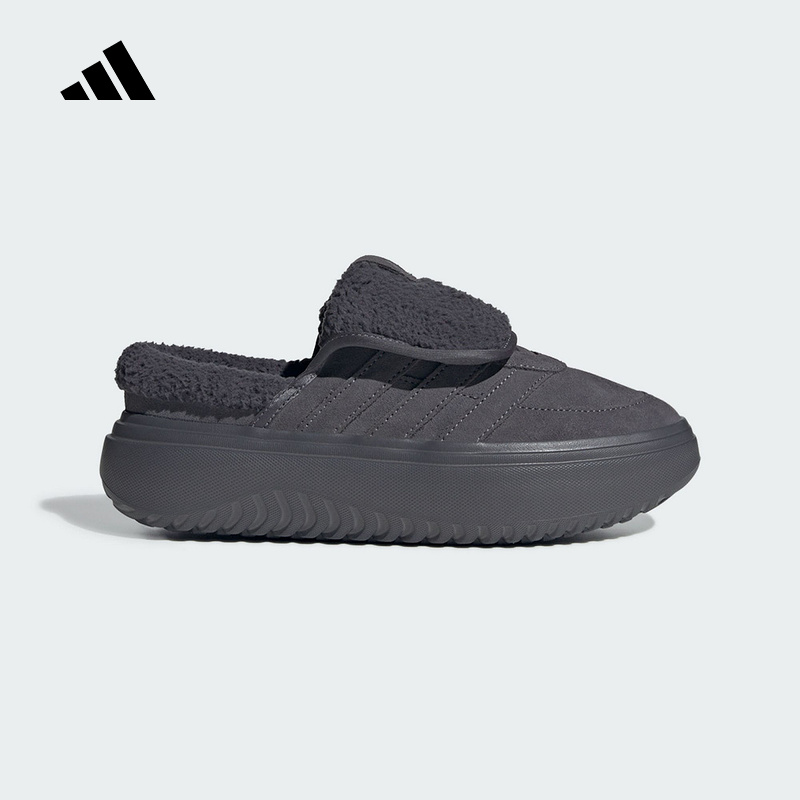 adidas阿迪达斯秋冬新款女运动休闲厚底加绒棉鞋穆勒鞋保暖JS4999
