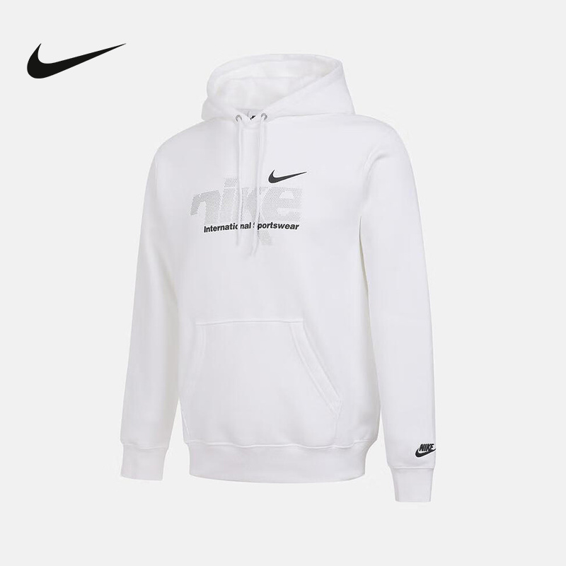 Nike耐克加绒卫衣男冬新款休闲印花宽松保暖连帽套头衫IM8322-100