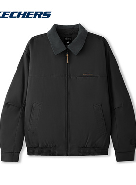 Skechers斯凯奇棉服26春时尚翻领宽松梭织裥棉外套 L126U001/0018