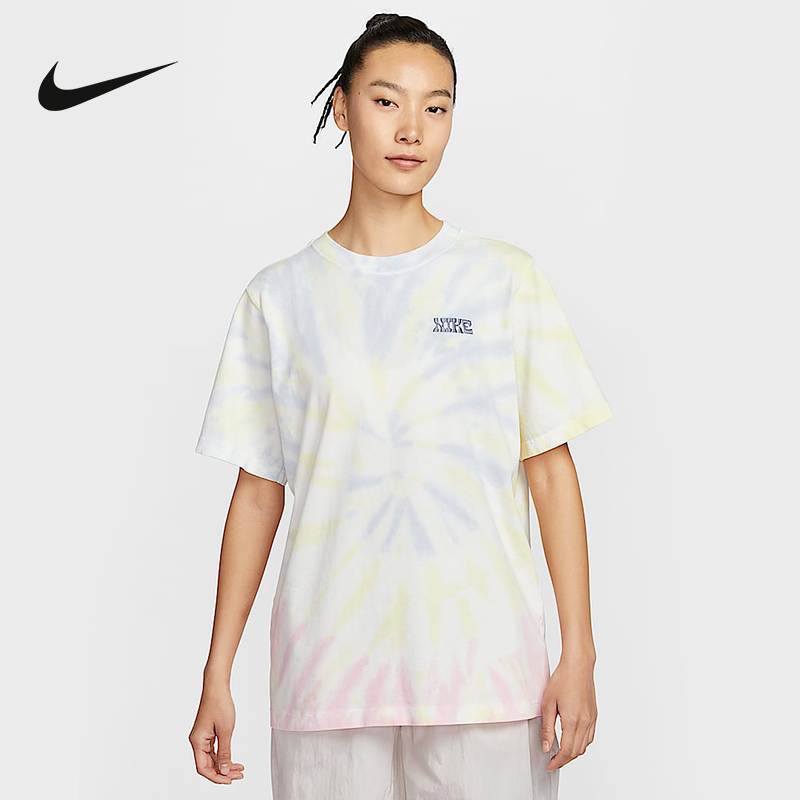 NIKE耐克短袖女子运动休闲刺绣印花圆领半袖扎染风T恤IF0612-100