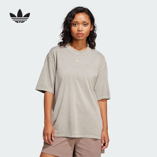 adidas阿迪达斯三叶草大号嘻哈风半截袖2025夏女短袖T恤 JI5730
