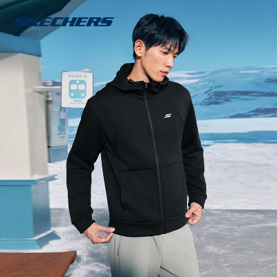 Skechers斯凯奇冬款男士连帽针织外套保暖舒适夹克P425M175-0018