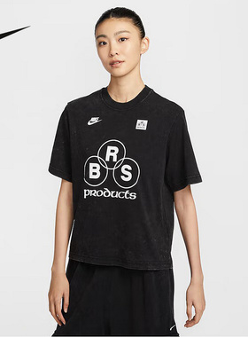 NIKE耐克绿色短袖女夏新款水洗做旧宽松休闲运动棉T恤IF0623-010