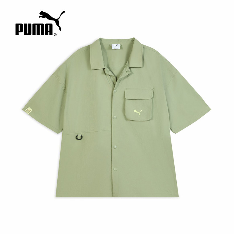 PUMA彪马秋季新款男防风拒水宽松翻领运动休闲短袖衬衫633869-82