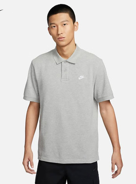 耐克男子纽扣翻领针织衫运动百搭灰色短袖POLO衫短袖 FN3895-063