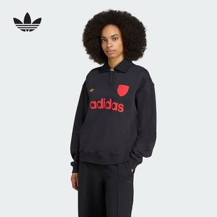 adidas阿迪达斯三叶草冬新足球风运动套头衫 JY3527 女POLO领卫衣