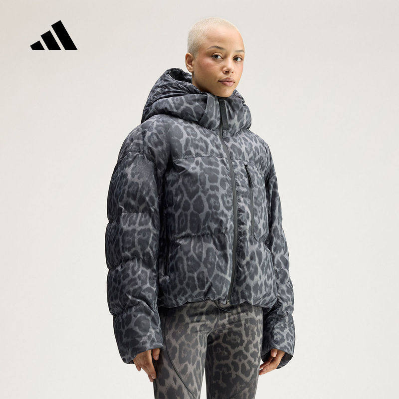 adidas阿迪达斯2026冬女宽松印花短裤可拆卸连帽棉服外套 KG5773