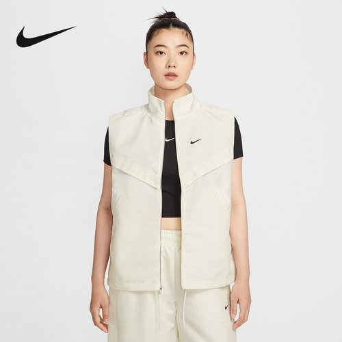 Nike耐克梭织背心女秋新款刺绣小勾立领运动单马甲外套HV2473-133