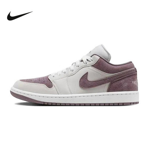 Nike耐克板鞋女鞋白紫AJ1拼接翻毛皮低帮休闲鞋篮球鞋DC0774-117