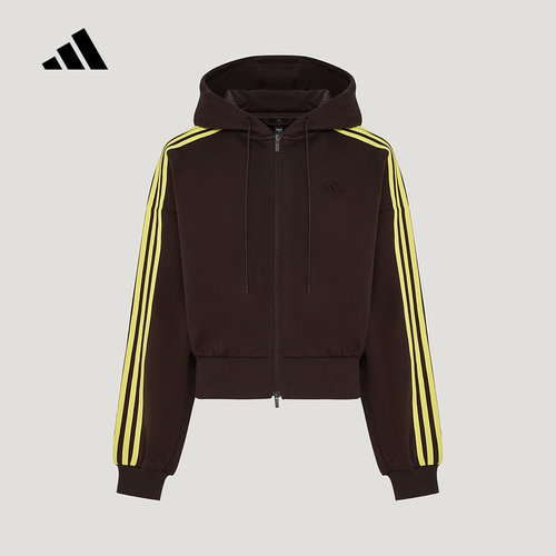 adidas阿迪达斯冬女三条纹舞蹈风宽松短款休闲连帽夹克外套KZ4190