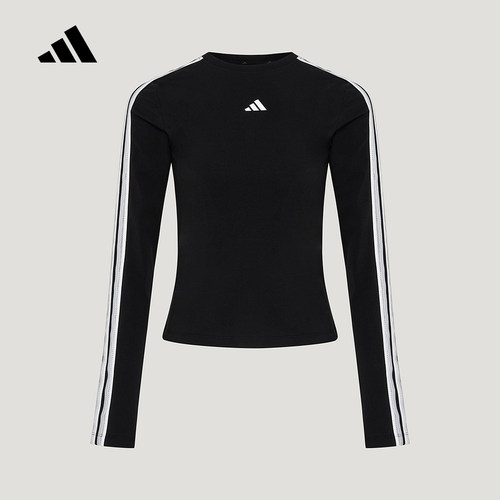 adidas阿迪达斯2026秋女双色蕾丝三条纹休闲长袖T恤上衣 KZ1556