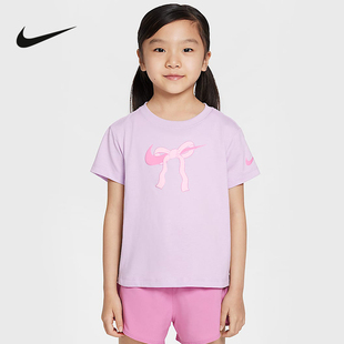 II3526 Nike耐克女幼童T恤粉色夏季 針織經(jīng)典 圓領(lǐng)刺繡勾勾短袖 537