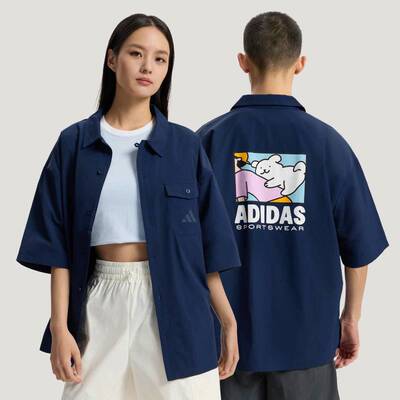 adidas阿迪达斯卡通印花宽松休闲短袖衬衫2026夏中性上衣 KR5077
