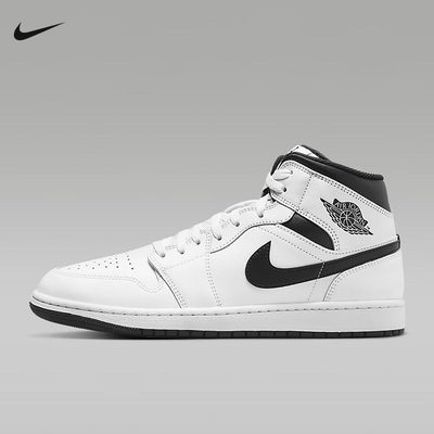 耐克男鞋Air Jordan 1 白黑色熊猫AJ1中帮复古篮球鞋DQ8426-132