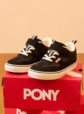 Pony波尼童鞋2025年春季新款男童板鞋黑色运动休闲鞋251K1SK01BK