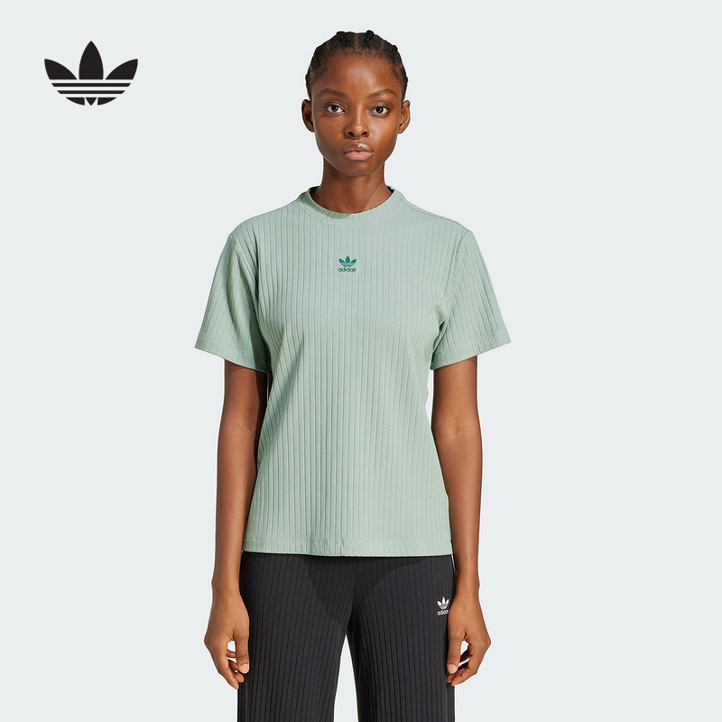 adidas阿迪达斯三叶草纯色半袖2025夏女刺绣logo短袖T恤 JD1490