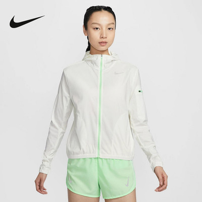 Nike耐克女子拒水梭织连帽夹克夏新款轻薄透气运动外套HJ3948-133