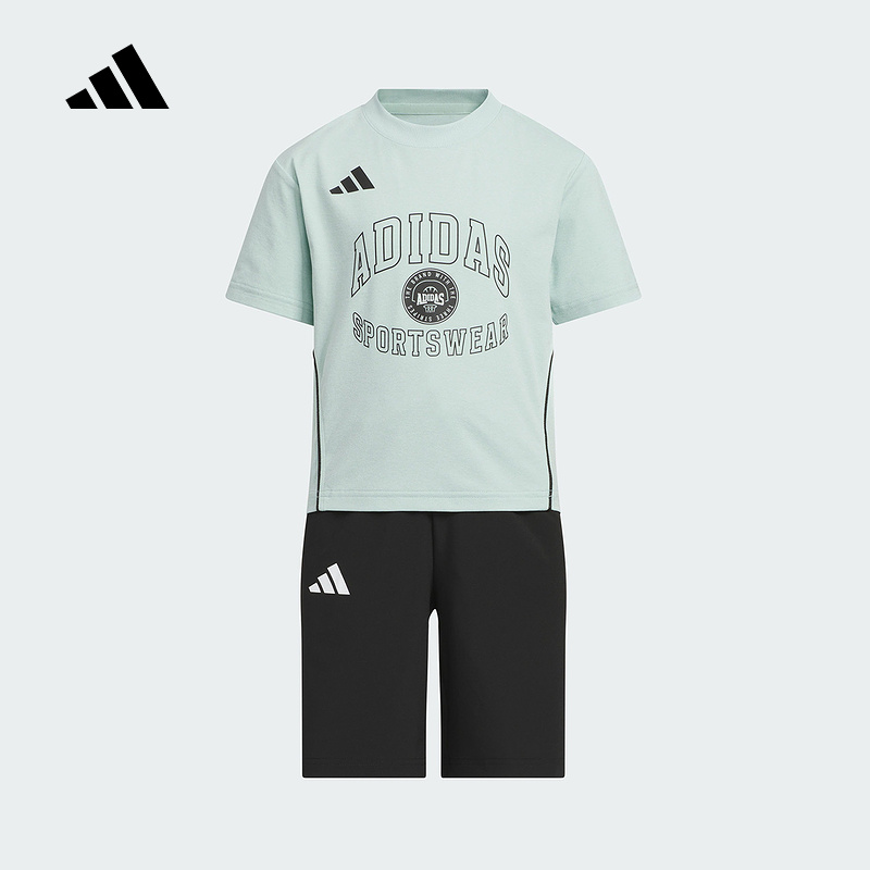 adidas阿迪达斯男小童短袖两件套装2025夏日运动透气上下装KC1538
