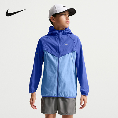 NIKE耐克大童夏季拒水训练夹克轻薄透气拒水连帽皮肤衣IO4566-430