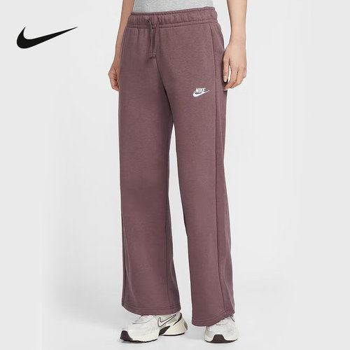 Nike耐克女子中腰薄绒运动阔腿裤春季刺绣针织宽松卫裤FB2728-502