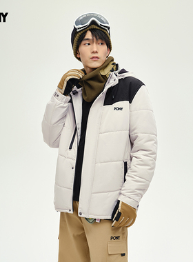 波尼Pony 1972梭织棉服2025冬男女同款休闲棉衣米灰色243U2NC51LG