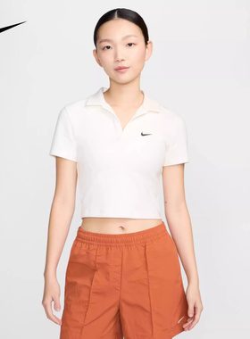 Nike耐克短袖深V针织衫运动短款修身透气T恤POLO衫女DV7885-133