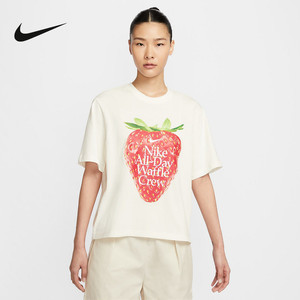 耐克女T恤夏新款运动休闲草莓印花圆领纯棉短袖针织衫HQ1197-133