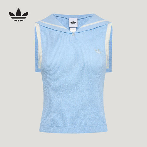 adidas阿迪达斯三叶草女南法假日度假风针织运动无袖POLO衫KX0746