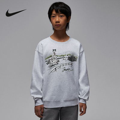 JORDAN耐克大童时尚圆领卫衣冬季新款男童针织加绒上衣IQ9985-051