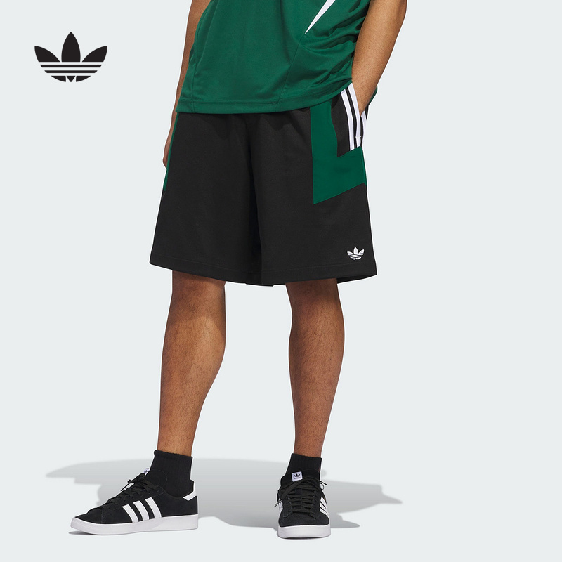 adidas阿迪达斯篮球运动五分裤中裤2025夏男拼接色针织短裤JC7603