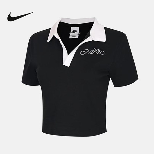 NIKE耐克女子短袖翻领POLO衫夏季运动休闲短款运动T恤IR7565-010