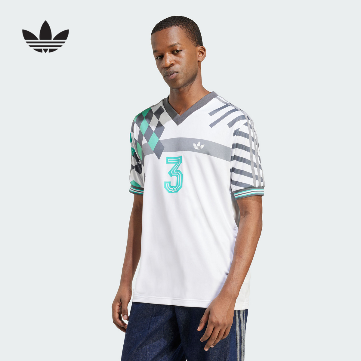 adidas阿迪达斯三叶草V领球衣90年代风2025秋男JERSEY短袖KD4870