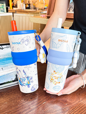 陶瓷内胆保温杯高颜值女生大容量吸管水杯2025新款简约随行咖啡杯