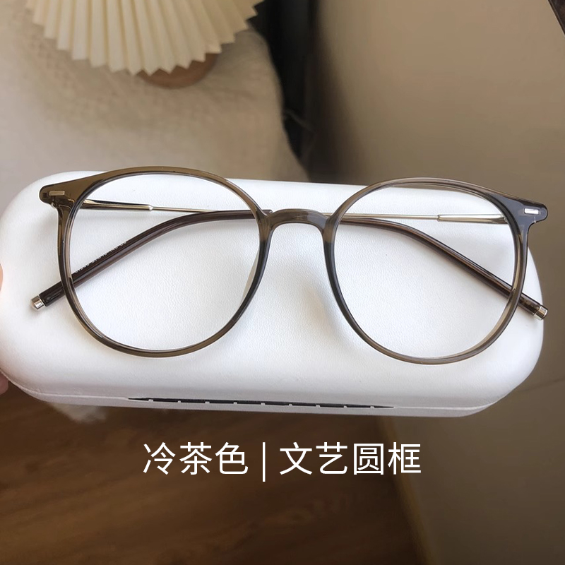 日系冷茶色圆框眼镜近视女