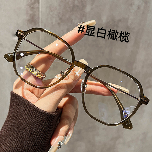 初明超轻钛架多边形橄榄色眼镜女