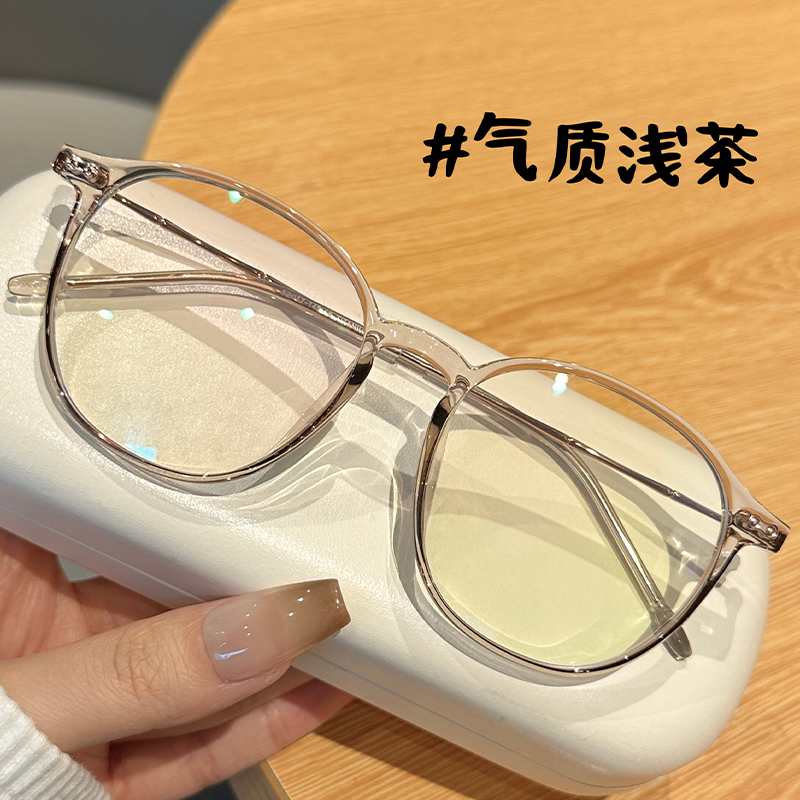 超轻钛架浅茶色方圆框眼镜近视女