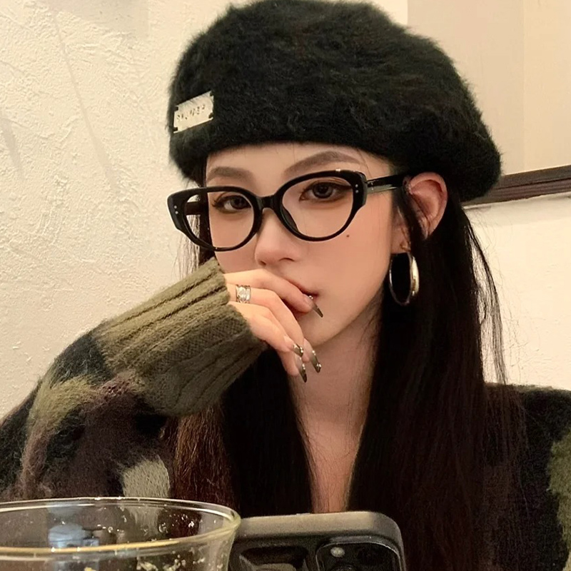 初明复古猫型眼黑框眼镜可配近视