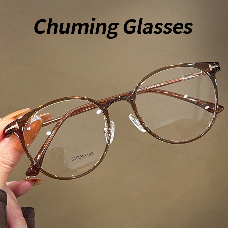 超轻透明咖啡茶显白眼镜女近视可配度数防蓝光椭圆框架文艺平光镜