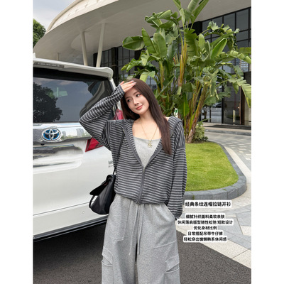 松弛感连帽针织开衫外套女